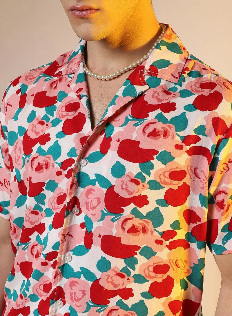 CAHOOT  Men's Scarlet Red Rose Foliage Shirt for Men | Best Price UAE