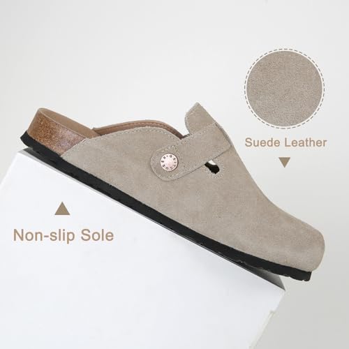Dumalum Clogs for Women Mens Suede Leather Slip on Shoes Cork Footbed Mules Sandals with Arch Support Unisex Slippers Camel - Image 4