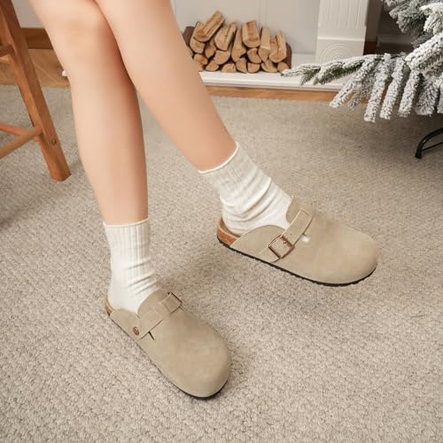 Dumalum Clogs for Women Mens Suede Leather Slip on Shoes Cork Footbed Mules Sandals with Arch Support Unisex Slippers Camel - Image 5