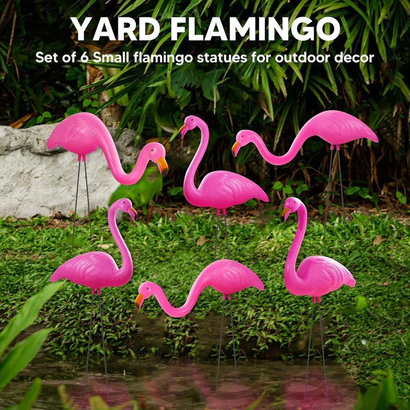 JOYIN Set of 6 Small Pink Flamingo Yard Ornament Stakes, Mini Lawn Plastic Flamingo Statue with Metal Legs for Sidewalks, Outdoor Garden, Luau Party, Tropical Party Decor, 2 Styles - Image 2