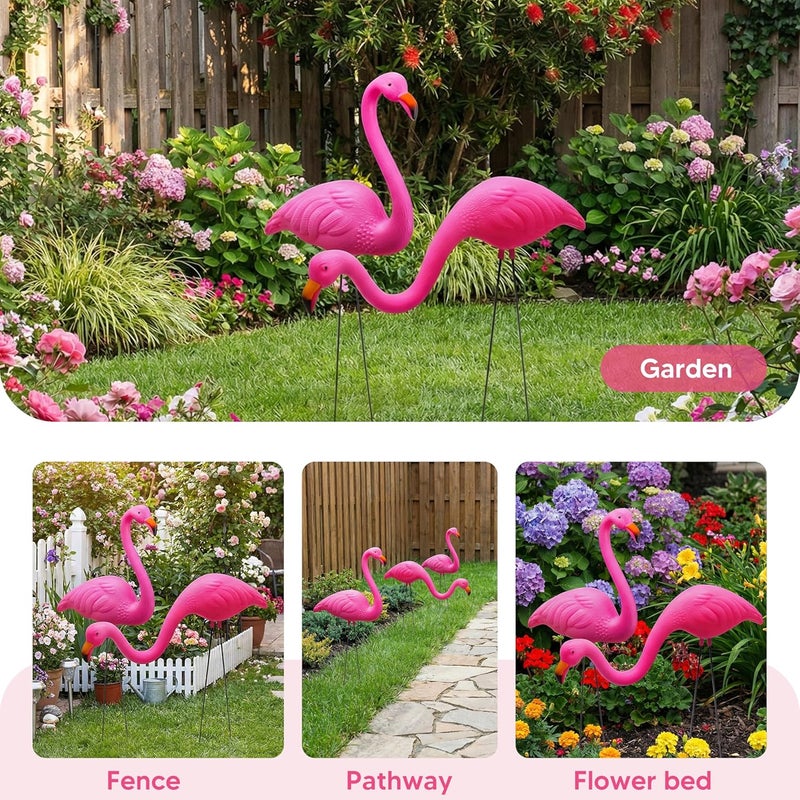 JOYIN Set of 6 Small Pink Flamingo Yard Ornament Stakes, Mini Lawn Plastic Flamingo Statue with Metal Legs for Sidewalks, Outdoor Garden, Luau Party, Tropical Party Decor, 2 Styles - Image 5
