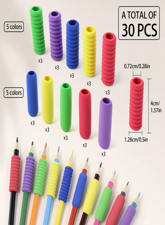 SMLBJUTE Pencil Grip Soft Foam Pencil Grips for Handwriting 1.5 Inch Comfort Pencil Holder for Writing Aid 5 Color (15 Pcs Annular 15 Pcs Classics) - Image 2
