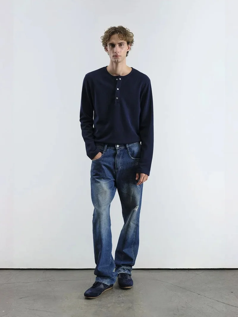 Giesto GIESTO Long Sleeve Button Collar T-Shirt