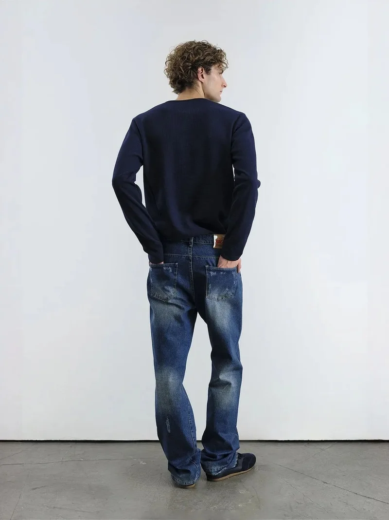 Giesto Navy Blue GIESTO Long Sleeve Button Collar T-Shirt for Men | Best Price UAE