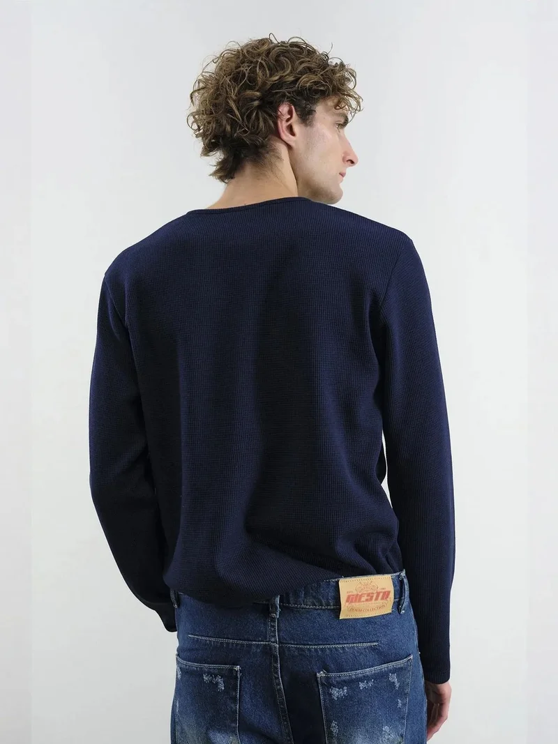 Giesto Navy Blue GIESTO Long Sleeve Button Collar T-Shirt for Men | Best Price UAE