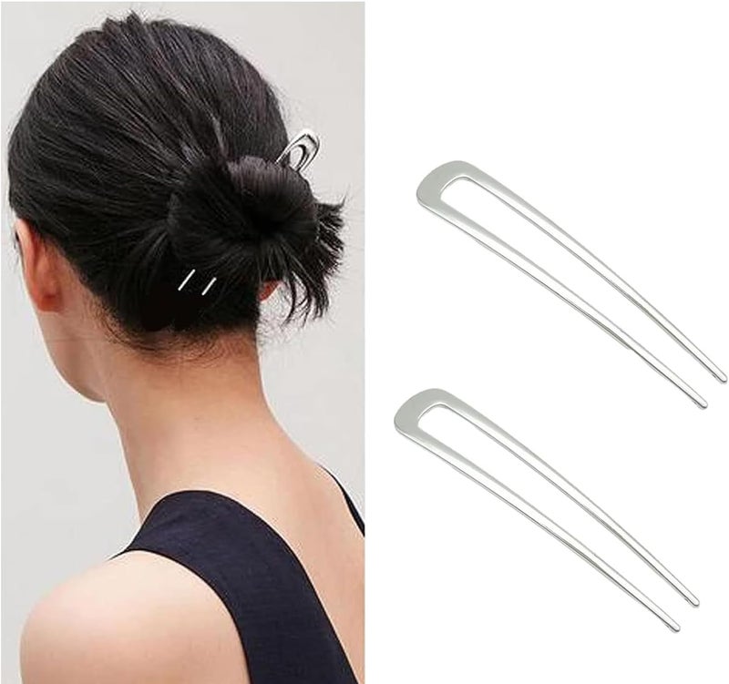 2 Pcs U Shaped Hair PinsHair Pins for BunsMetal Hair Sticks Vintage Hairpin Holder Hair Clip Pin French for Women Girls