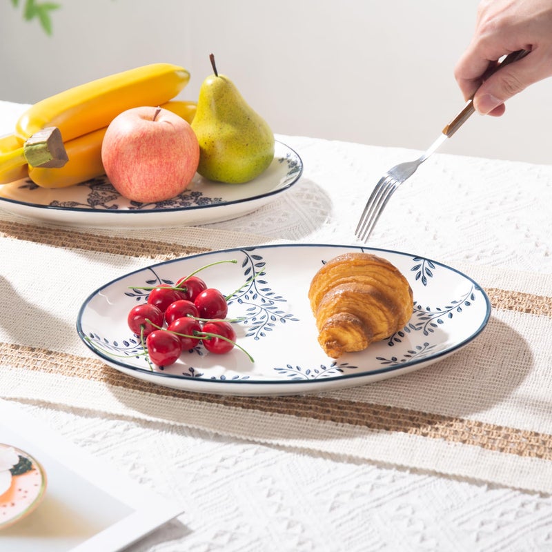 Magclay Ceramic Serving Platters, 12 Inch Large Serving Trays, Oval Plates for Dessert Appetizers Meat/Entertaining/Party, Blue and White, Set of 3 - Image 3