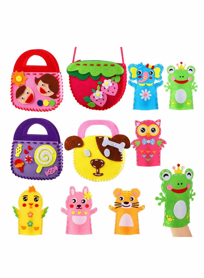 Excefore Arts and Crafts Set, Animal Hand Puppet Sewing Craft Felt Sock Puppet DIY Arts and Preschool Educational Toys Sewing Bags for Boys Girls Beginner Storytelling Role Play (10 Pieces) - Image 1