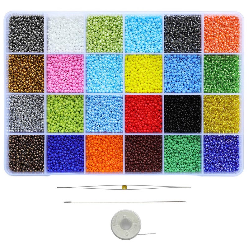 BalaFillic Size 110 Glass Seed Beads About 15600pcs in Box 24 Multicolor Assortment Craft Seed Beads for Jewelry Making About 650pcsColor 24 Colors