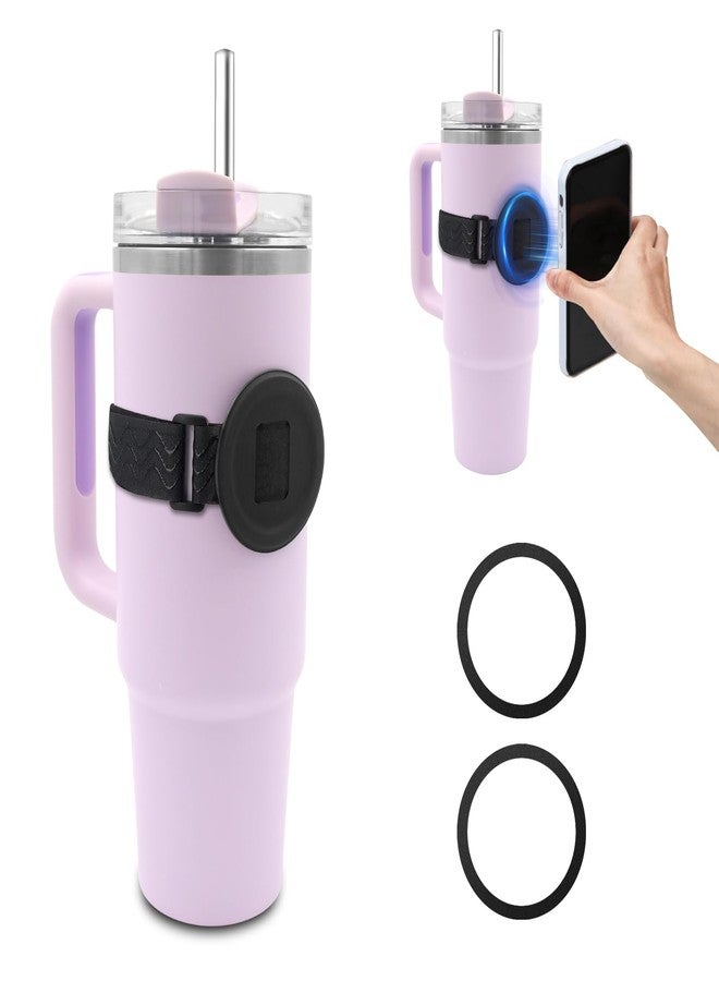 JAYOBGO Water Bottle Phone Holder for MagSafe, Magnetic Holder Upgrade Silicone Anti-slip Adjustable Strap for Stanley Cup Gym Accessories, for iPhone & AirPods Owala Simple Modern Water Bottle w/2×Metal Ring - Image 1