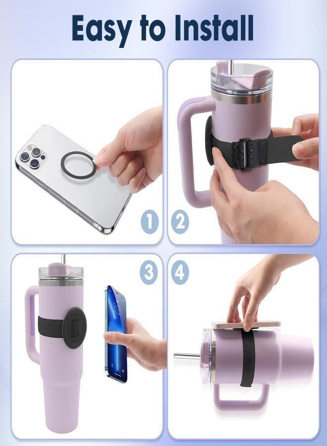 JAYOBGO Water Bottle Phone Holder for MagSafe, Magnetic Holder Upgrade Silicone Anti-slip Adjustable Strap for Stanley Cup Gym Accessories, for iPhone & AirPods Owala Simple Modern Water Bottle w/2×Metal Ring - Image 5