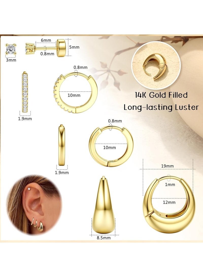 4 أزواج من أقراط الذهب الصغيرة للنساء – من الفولاذ الجرحي المطلي بالذهب عيار 14K، هيبوأليرجينيك، أقراط هوجي سميكة، أقراط ستود أنيقة، مجموعة مجوهرات لثقب الغضروف (ذهبي/فضي) - Image 2