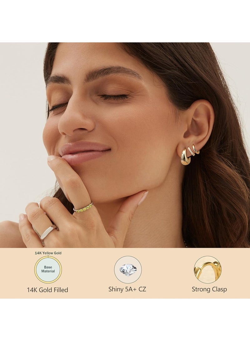 4 أزواج من أقراط الذهب الصغيرة للنساء – من الفولاذ الجرحي المطلي بالذهب عيار 14K، هيبوأليرجينيك، أقراط هوجي سميكة، أقراط ستود أنيقة، مجموعة مجوهرات لثقب الغضروف (ذهبي/فضي) - Image 5