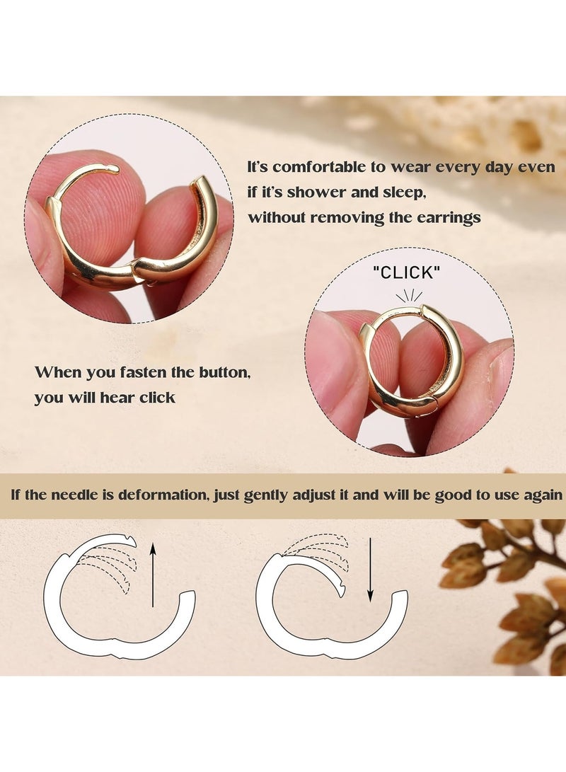 4 أزواج من أقراط الذهب الصغيرة للنساء – من الفولاذ الجرحي المطلي بالذهب عيار 14K، هيبوأليرجينيك، أقراط هوجي سميكة، أقراط ستود أنيقة، مجموعة مجوهرات لثقب الغضروف (ذهبي/فضي) - Image 4