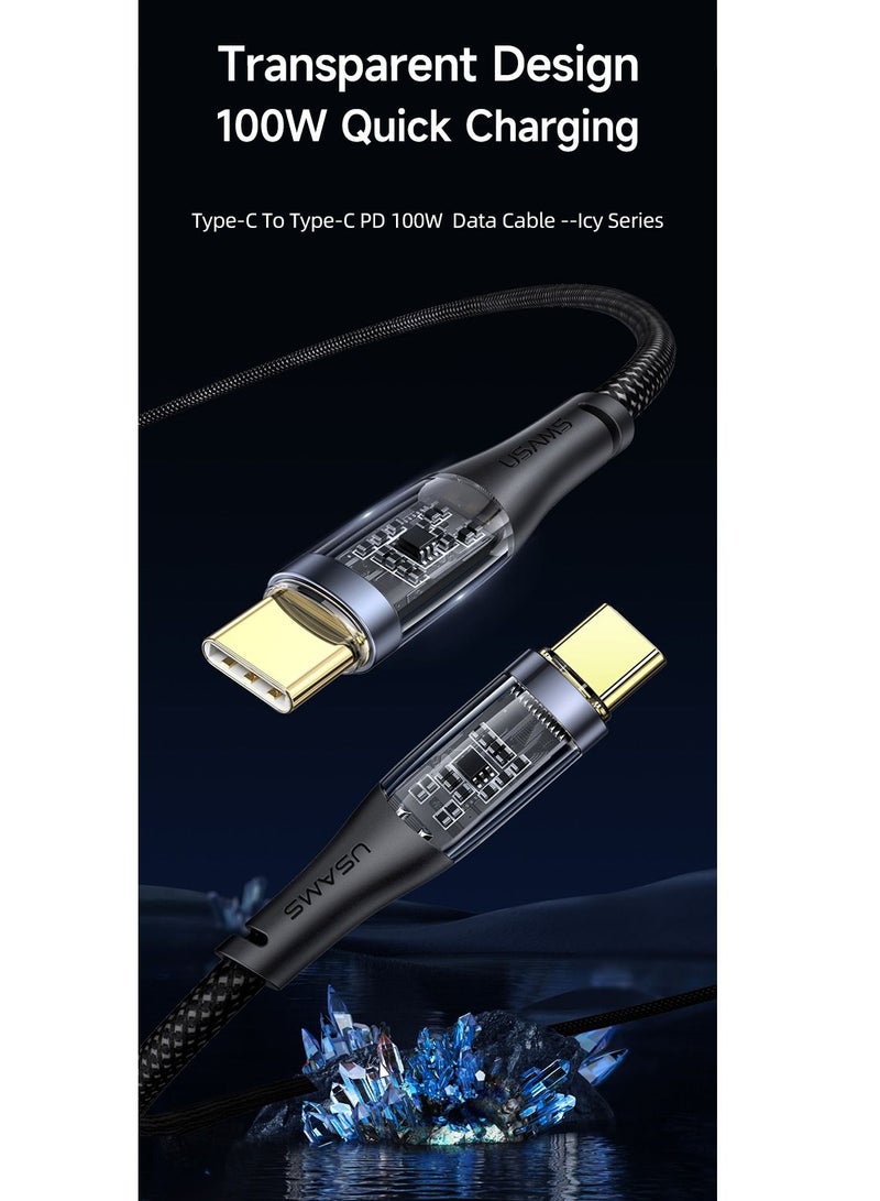 Usams Type-C PD 100W Aluminum alloy Transparent Data Cable - Image 3