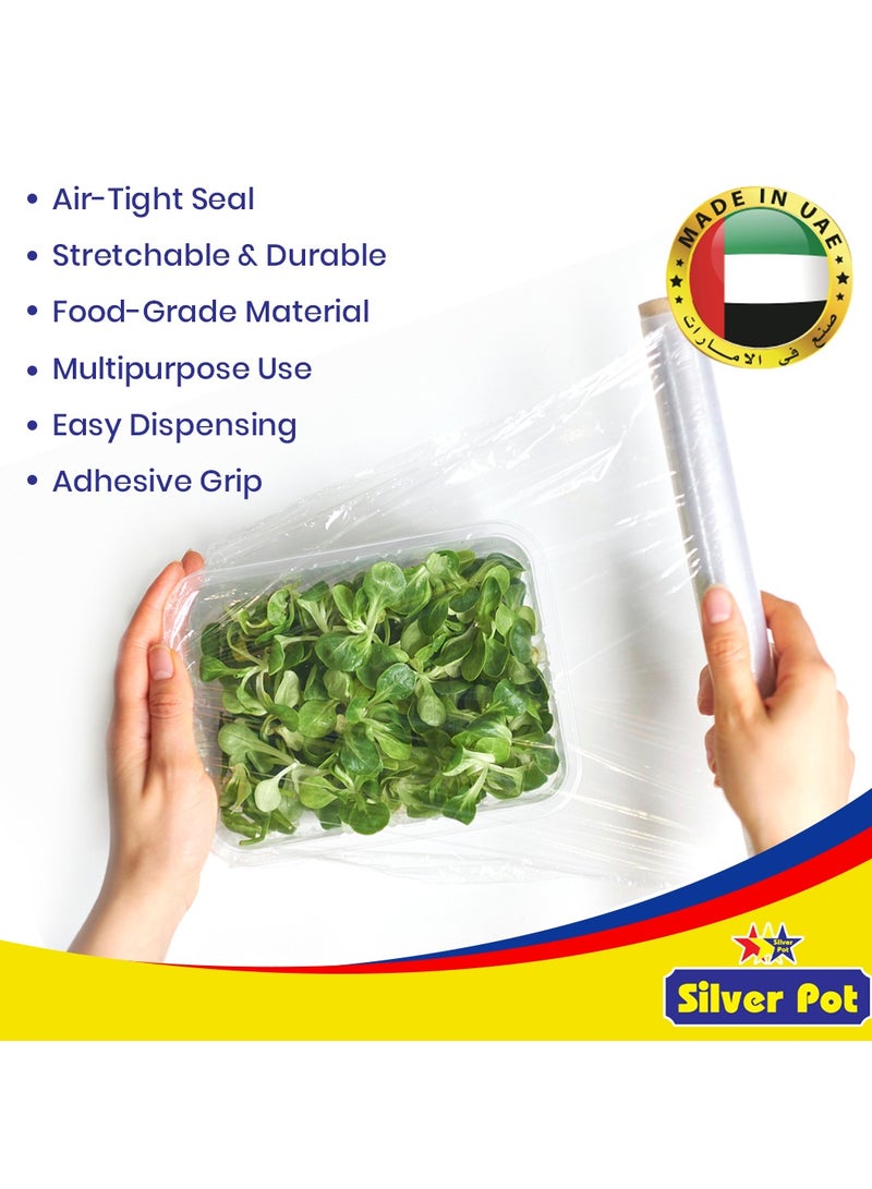 Silver Pot فيلم تغليف بولي إيثيلين متميز – حزمة ترويجية (2+1) – 30 سم × 100 سم – لفة تغليف متينة، من الدرجة الغذائية للحفاظ على النضارة والتخزين والتغليف - Image 3