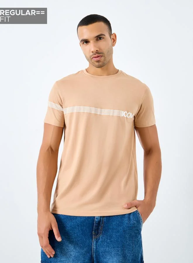 Styli Styli Striped Slogan Print Regular Fit T-Shirt