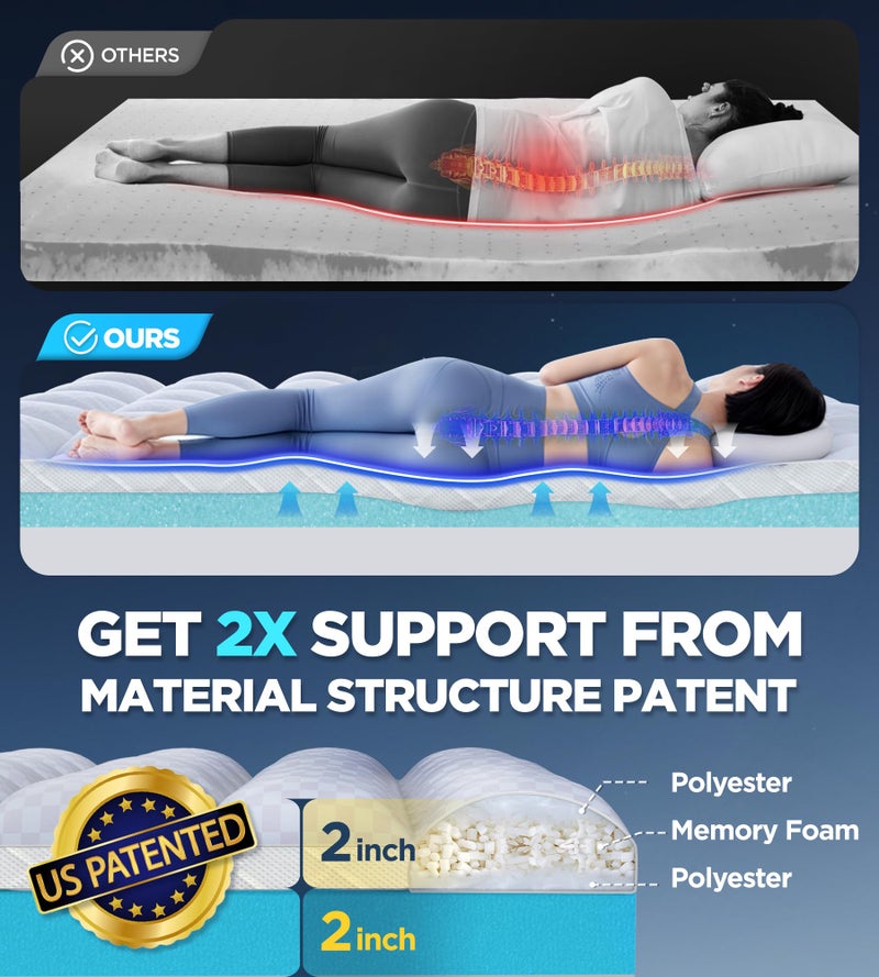 Biteany Dual Layer Memory Foam Mattress Topper for Pain Relief with 2X Support, 2" Fluffy Pillow Top Queen Mattress Topper Plus 2" Odor-Free Cooling Gel Memory Foam Ultra Comfort Mattress Pad Cover - Image 2