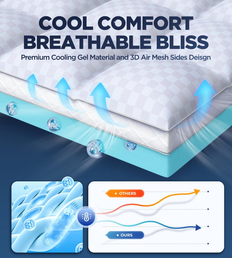 Biteany Dual Layer Memory Foam Mattress Topper for Pain Relief with 2X Support, 2" Fluffy Pillow Top Queen Mattress Topper Plus 2" Odor-Free Cooling Gel Memory Foam Ultra Comfort Mattress Pad Cover - Image 4