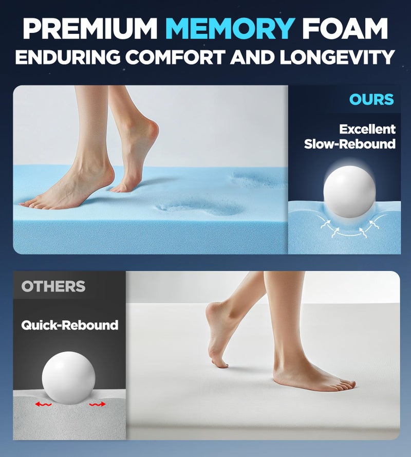 Biteany Dual Layer Memory Foam Mattress Topper for Pain Relief with 2X Support, 2" Fluffy Pillow Top Queen Mattress Topper Plus 2" Odor-Free Cooling Gel Memory Foam Ultra Comfort Mattress Pad Cover - Image 3