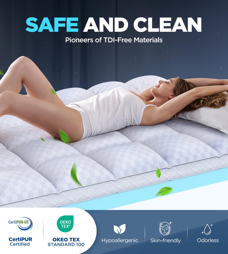 Biteany Dual Layer Memory Foam Mattress Topper for Pain Relief with 2X Support, 2" Fluffy Pillow Top Queen Mattress Topper Plus 2" Odor-Free Cooling Gel Memory Foam Ultra Comfort Mattress Pad Cover - Image 5