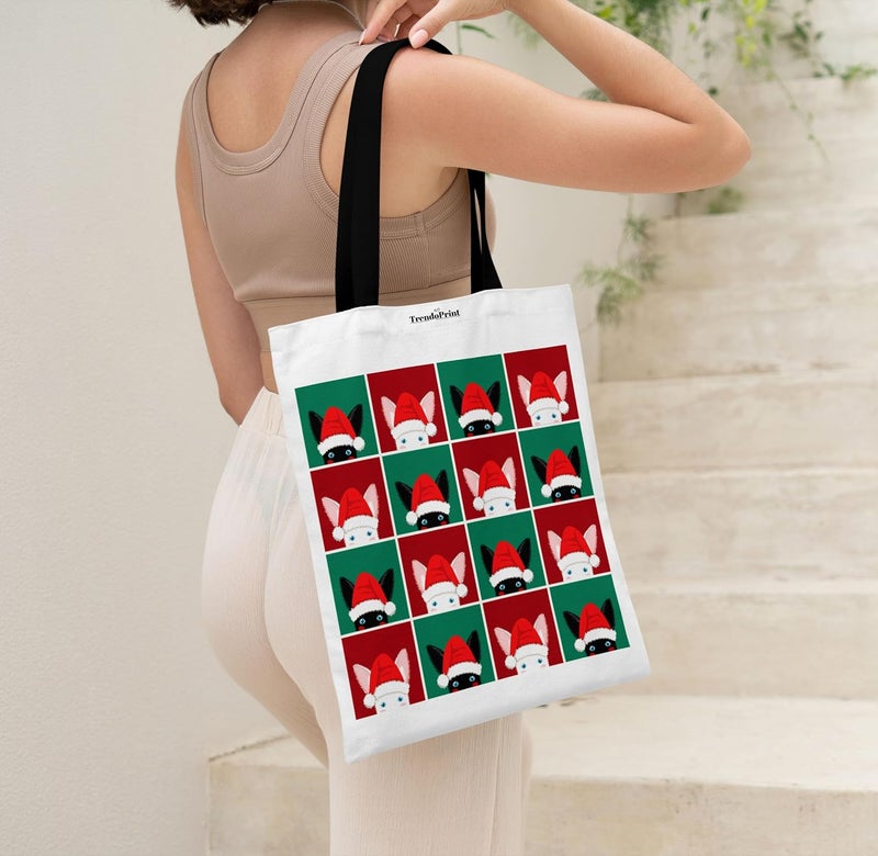 TrendoPrint حقائب توت بيضاء من القماش للنساء بسحاب سعة 15 كجم، حقيبة كلية للفتيات، حقيبة توت مصنوعة من القطن العضوي 100% للتسوق والسفر والشاطئ - Image 2