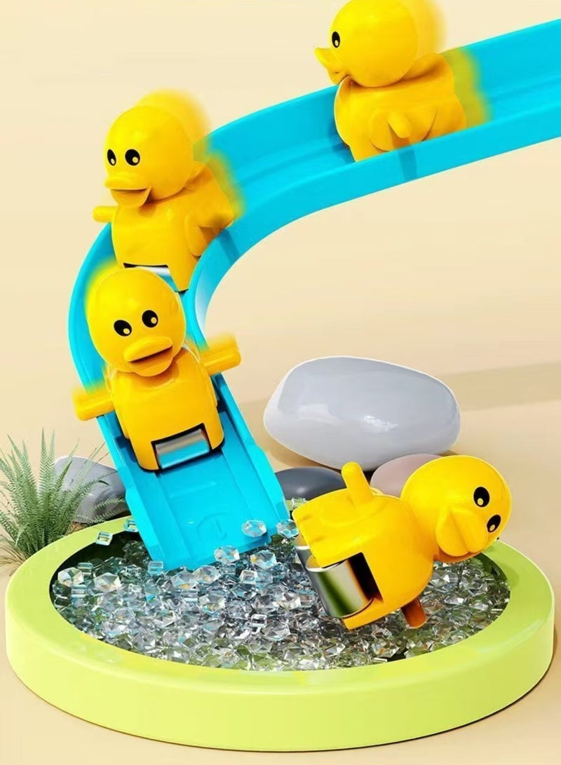 Little Duck Climbing Toy, Electric Duck Climbing Staircase Track Slide Toy Set, Duck Roller Coaster Toy with Flashing Lights and Music On/Off Button - Image 2