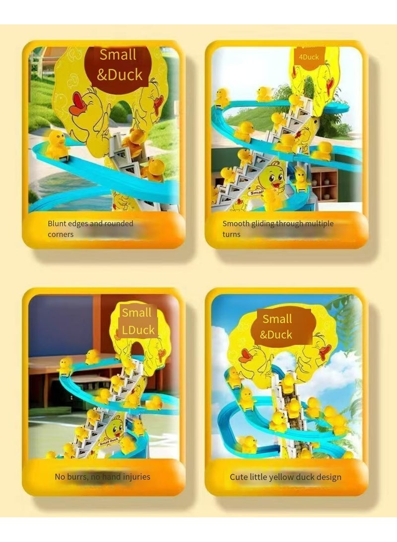 Little Duck Climbing Toy, Electric Duck Climbing Staircase Track Slide Toy Set, Duck Roller Coaster Toy with Flashing Lights and Music On/Off Button - Image 4