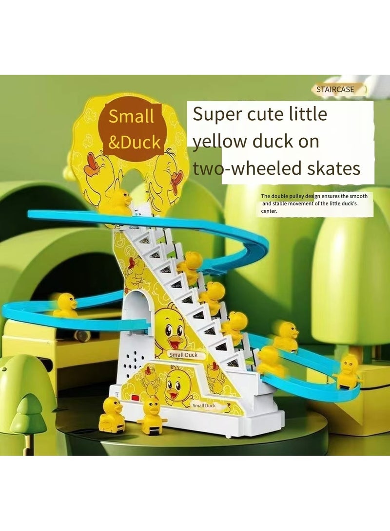Little Duck Climbing Toy, Electric Duck Climbing Staircase Track Slide Toy Set, Duck Roller Coaster Toy with Flashing Lights and Music On/Off Button - Image 5