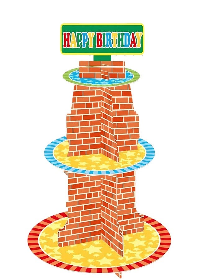 أو روي حامل كب كيك على شكل جدار من الطوب الأحمر، لوازم حفلات عيد الميلاد، زينة، حامل كب كيك ثلاثي الطبقات، حامل حلويات متعدد الطبقات - Image 3