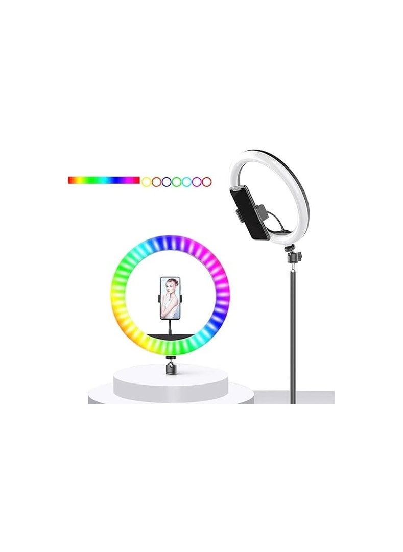 ماركة غير محددة حلقة إضاءة LED دائرية 25 سم بألوان RGB – مع حامل ثلاثي معدني – إضاءة ناعمة للبث المباشر وتسجيل الفيديو  - Image 1