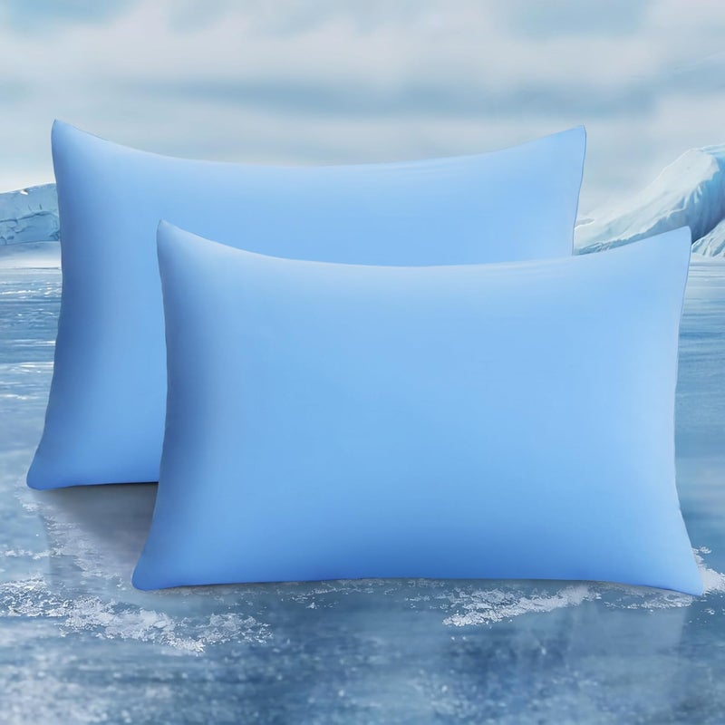 LUXEAR Pillowcases - 2 Pack Elastic Cooling Pillowcases with Latest Cool-to-Touch Technology, Oeko-TEX Certified, Hidden Zipper Design Pillow Covers Fit Standard & Queen Size Pillows - Blue - Image 1