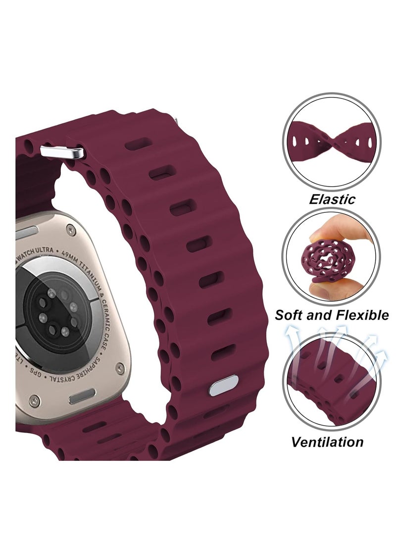 Apple Watch Ocean Band 49mm 45mm 44mm 42mm Soft Silicone Wine Red - Image 2