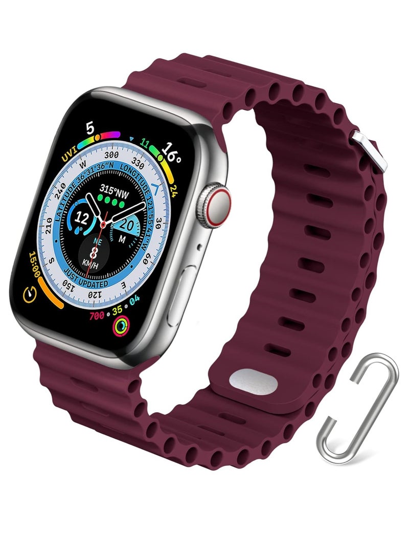 Apple Watch Ocean Band 49mm 45mm 44mm 42mm Soft Silicone Wine Red - Image 1