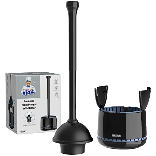 Mr Siga MR.SIGA Toilet Plunger with Holder, Heavy Duty Toilet Plunger and Holder Combo for Bathroom Cleaning, Black - Image 1