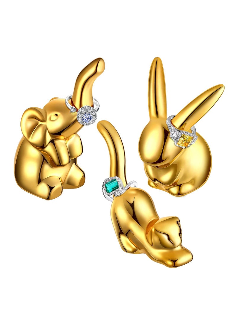 SYOSI 3 Pieces Animals Ring Holder Ceramic Elephant Statues Ceramic Ring Holder Cat Statue Gold Bunny Ornaments Modern Style Animal Figurines Ornaments for House Decor  - Image 1