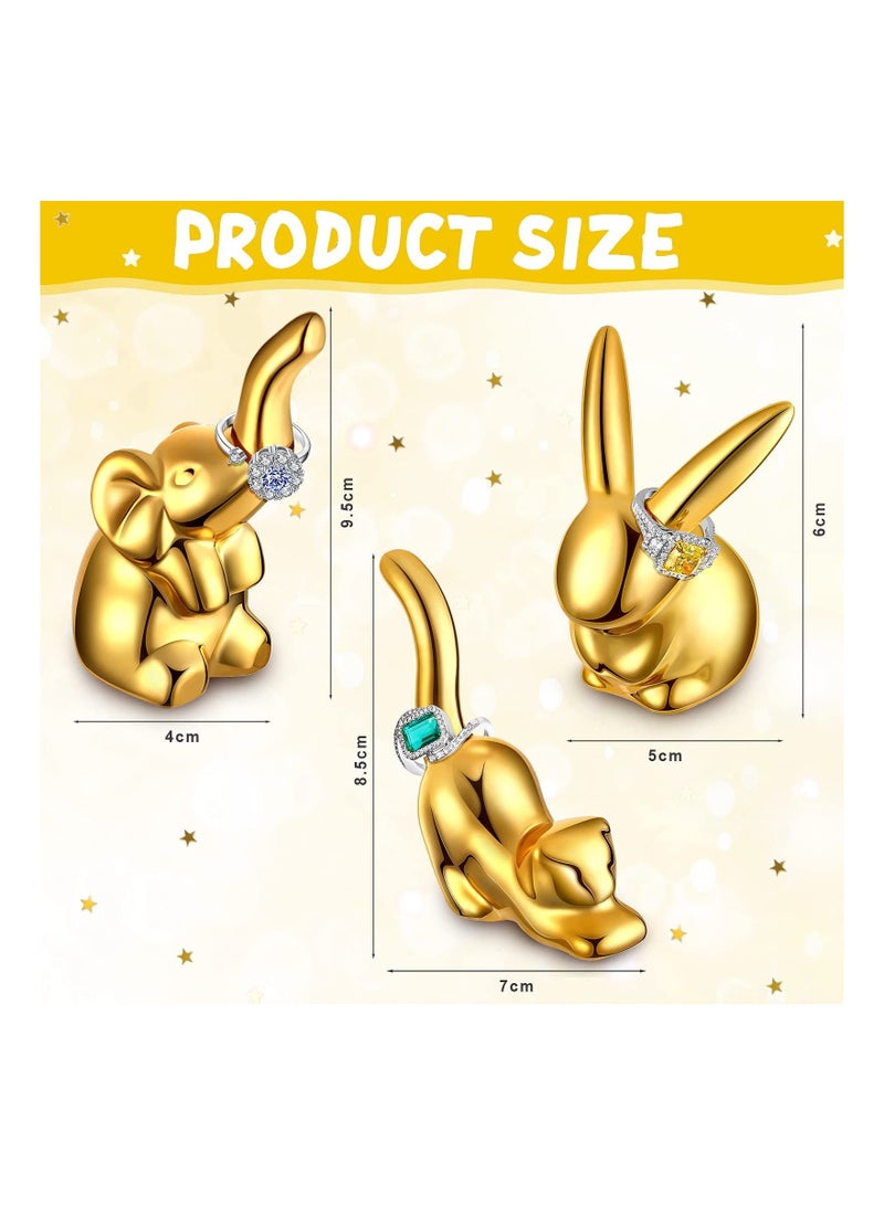 SYOSI 3 Pieces Animals Ring Holder Ceramic Elephant Statues Ceramic Ring Holder Cat Statue Gold Bunny Ornaments Modern Style Animal Figurines Ornaments for House Decor  - Image 2