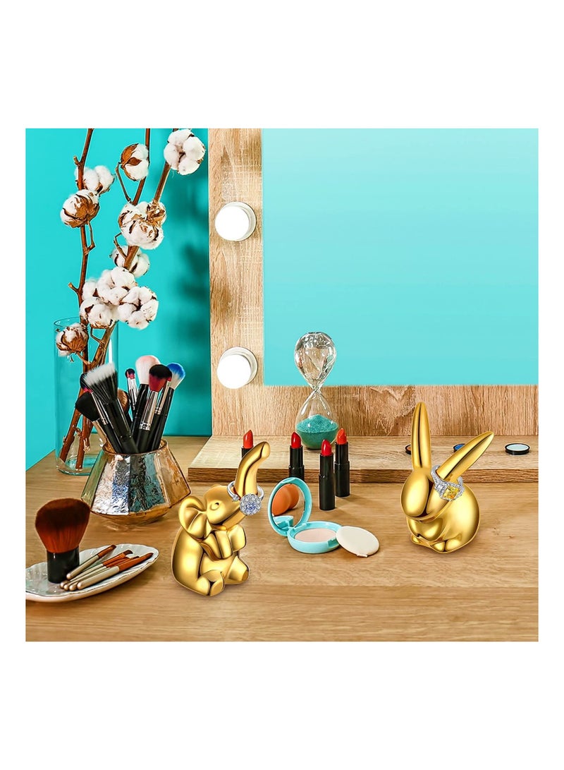 SYOSI 3 Pieces Animals Ring Holder Ceramic Elephant Statues Ceramic Ring Holder Cat Statue Gold Bunny Ornaments Modern Style Animal Figurines Ornaments for House Decor  - Image 5