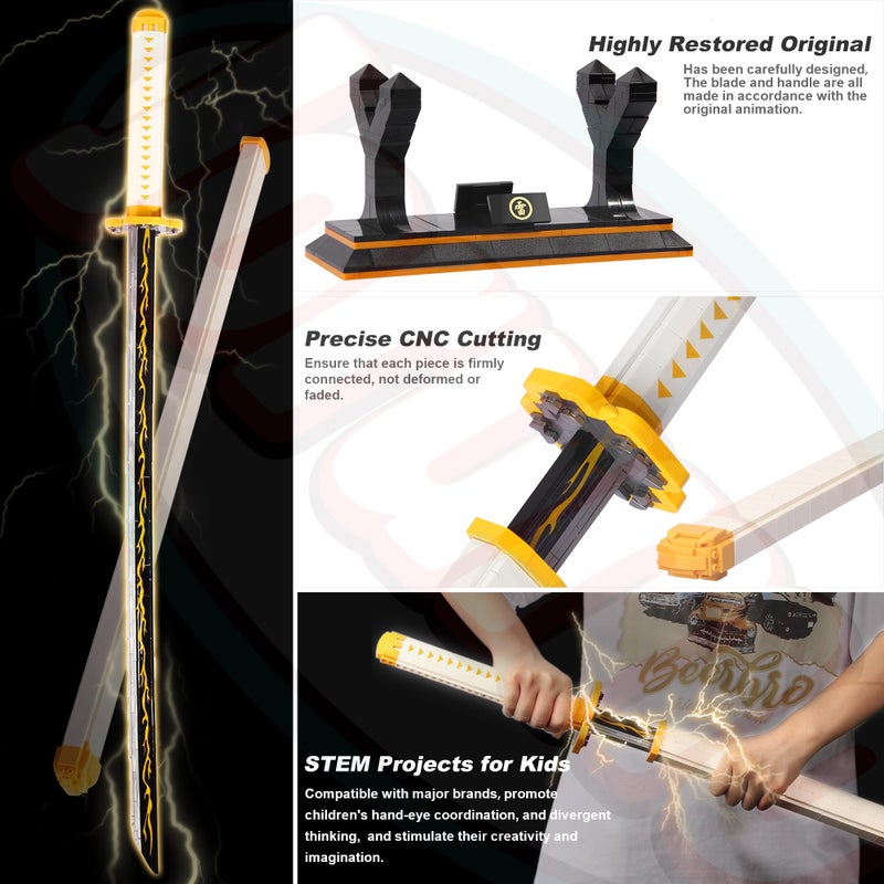 Jorumo Swords Building Set, 39in Zenitsu Sword Building Block with Scabbard and Stand, Katana Gift for Boy, 956 Pcs - Image 2