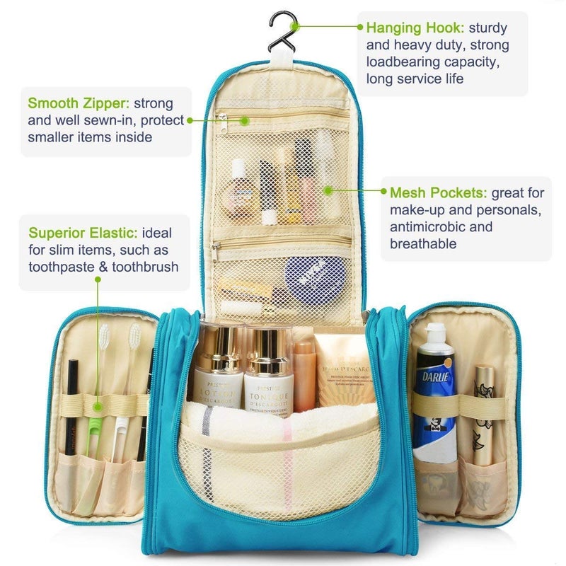 ERHETUS Multifunctional Extra Large Cosmetic bag for travel | Makeup Organiser for accessories for Women | Waterproof Household Grooming Kit Storage Bags with hook for hanging for men - Light Blue - Image 4