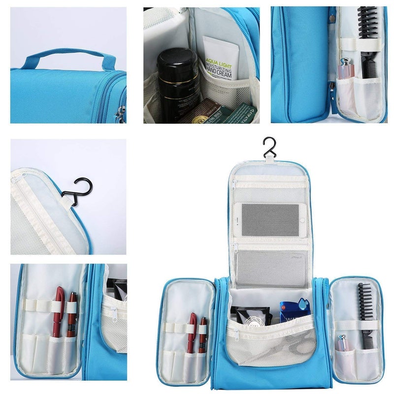 ERHETUS Multifunctional Extra Large Cosmetic bag for travel | Makeup Organiser for accessories for Women | Waterproof Household Grooming Kit Storage Bags with hook for hanging for men - Light Blue - Image 2