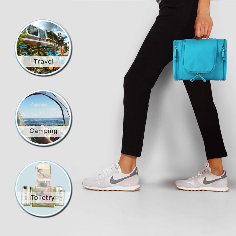ERHETUS Multifunctional Extra Large Cosmetic bag for travel | Makeup Organiser for accessories for Women | Waterproof Household Grooming Kit Storage Bags with hook for hanging for men - Light Blue - Image 5