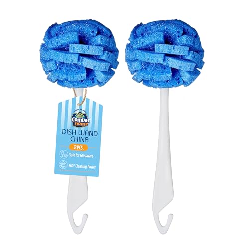 Compac Home Dish Wand China Scrubbing Sponge, Cleans Dishes and Glassware Effectively, Unique Round Ball Shape for All-Around Cleaning, Flexible Brushes are Gentle on Your Nice Dishes, 6 Count - Image 2
