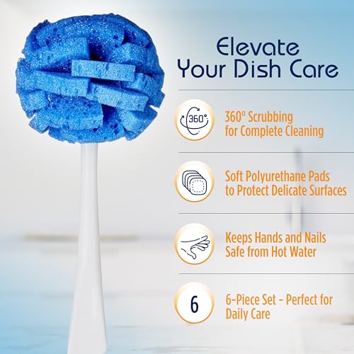 Compac Home Dish Wand China Scrubbing Sponge, Cleans Dishes and Glassware Effectively, Unique Round Ball Shape for All-Around Cleaning, Flexible Brushes are Gentle on Your Nice Dishes, 6 Count - Image 5