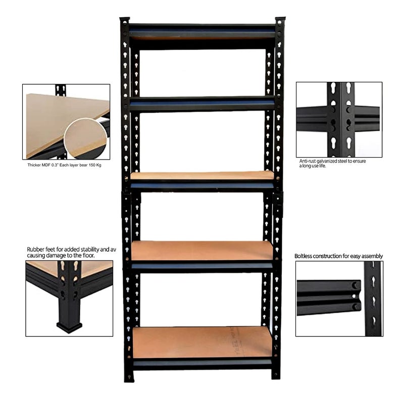 VISHVA 72 X 36 X 125 Shelf Multi Layer Industrial Heavy Duty Racks for Material and Tools Handling Multipurpose Racks Black 72H x 36W x 12D 5 Shelves - Image 3