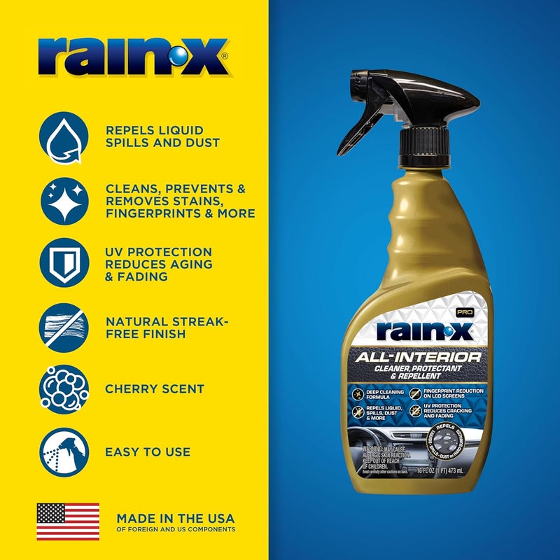 Longevity upgraded craftsmanship Rain-X 620232SRP All-Interior Cleaner Protectant & Repellent for Car Interiors, Cleans + Repels Liquid Spills & Dust without Residue, Cherry Scent 16 Fl Oz. Transit damage minimized design - Image 1
