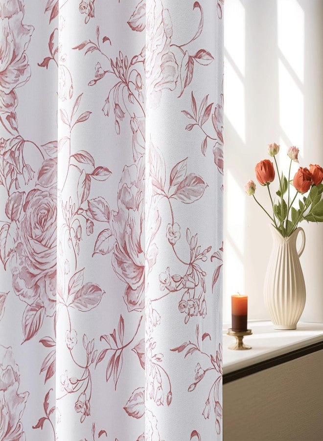 Beauoop ستائر Beauoop Floral المعتمة بنسبة 100%، طولها 72 بوصة، قطعتان، مناسبة لغرفة النوم وغرفة المعيشة، بنمط زهور وردي وأبيض ريفي، مع حلقات معدنية، ستائر معتمة للغرفة، 50 × 72 بوصة - Image 2