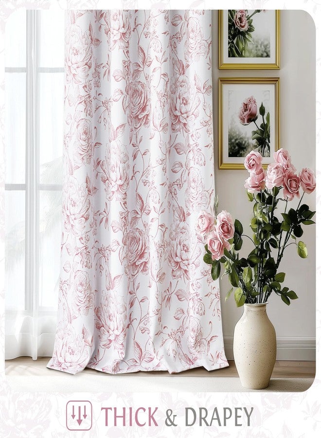 Beauoop ستائر Beauoop Floral المعتمة بنسبة 100%، طولها 72 بوصة، قطعتان، مناسبة لغرفة النوم وغرفة المعيشة، بنمط زهور وردي وأبيض ريفي، مع حلقات معدنية، ستائر معتمة للغرفة، 50 × 72 بوصة - Image 5