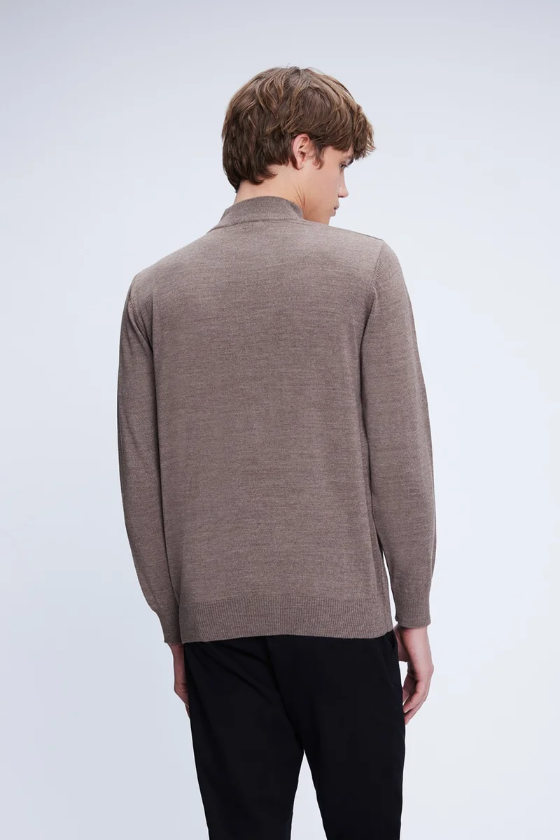Hatemoğlu Mink Regular Fit Plain Half Turtleneck Wool Knitwear Sweater