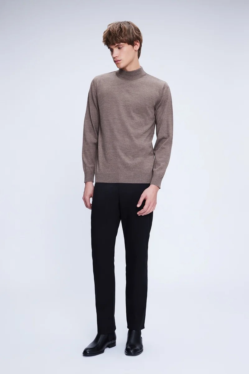 Hatemoğlu Mink Regular Fit Plain Half Turtleneck Wool Knitwear Sweater
